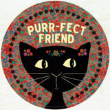 Purr-fect friend cat sticker featuring a black cat with flowers