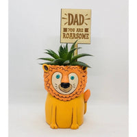 Lion Planter with Dad You are Awesome Timber Plant Tag