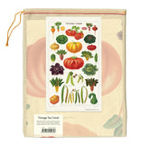 Vegetables Vintage Cotton Tea Towel by Cavallini and Co, Pictured packaged in a keepsake muslin bag