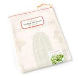 Cacti and Succulents Vintage Cotton Tea Towel by Cavallini and Co. Pictured packaged in a keepsake muslin bag