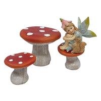 Miniature Mushroom Table and Chairs Set. Fairy Garden Accessory