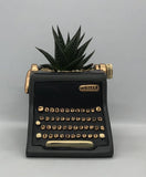 Baby black typewriter planter by Allen Designs. Pictured planted with an aloe