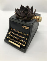 Baby black typewriter planter by Allen Designs. Pictured planted with a black prince succulent