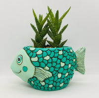 Baby fish planter by Allen Designs. Pictured planted with aloes
