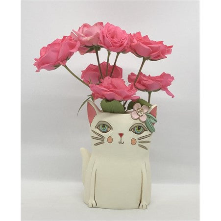 Baby Pretty Kitty Planter by Allen Designs. Pictured with a bouquet of roses