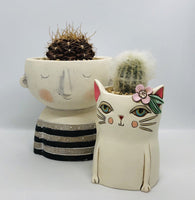 Baby Pretty Kitty Planter by Allen Designs. Pictured with a lady planter. Both planters are pictured planted with cacti