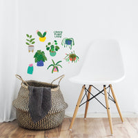 Crazy Plant Lady Fabric Wall Decals by Canberra Illustrator Missy Minzy. Pictured styled on a wall