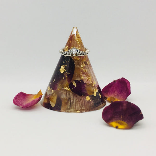 Ring Holder with Preserved Rose Petals by Petal and Stem