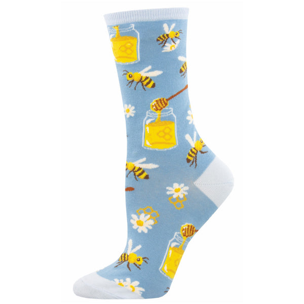 Bee My Honey Socks by Socksmith. These super sweet socks feature bees, honey and flowers.