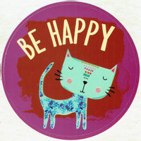 Be happy cat sticker featuring a cute and colourful cat