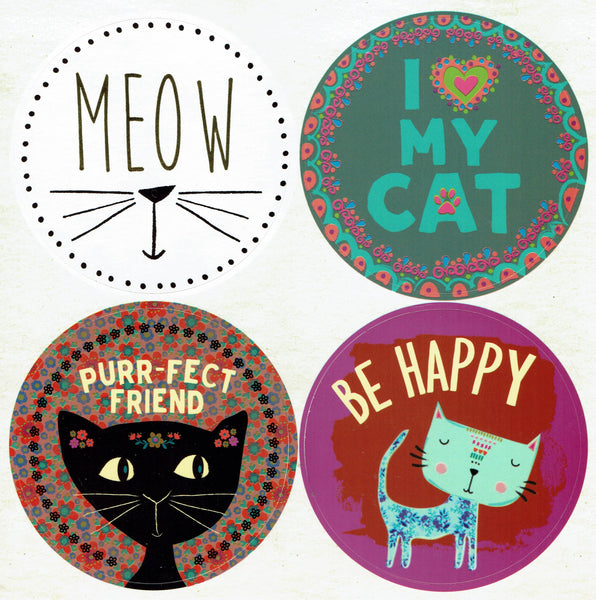 Cat sticker sheet. A collection of 4 stickers featuring cats