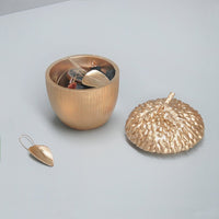 Gold Secret Acorn Box by White Moose. Pictured displayed with earrings and other accessories